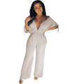 Spring/summer hot seller: european and american cross-border women's fashion -  style sexy solid color drawstring short sleeve loose wide leg jumpsuit