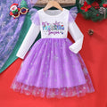 Kids' long-sleeve crewneck dress with letter print and mesh overlay