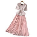 Tweed stylesequin this beaded round neck dress women's summerclassy sense waist slimming lookpleated long skirt work clothing