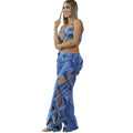 European and american style women's denim set -  cross-border fashion: sexy tie-up bandeau top with cutout high-waisted pants