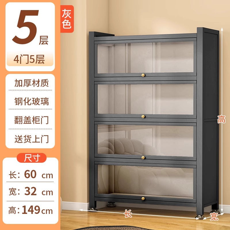For home steel bookshelf all-in-one wall-mounted transparent glass bookcase dustproof with door figure cabinet iron storage display cabinet