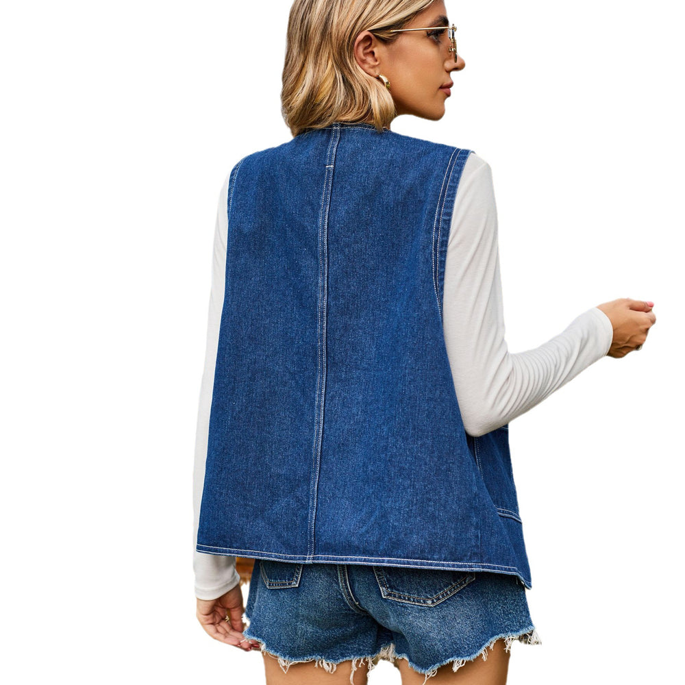 Fashion cross-border  new arrival denim vest waistcoat fashion heart button trendy denim sleeveless vest for women