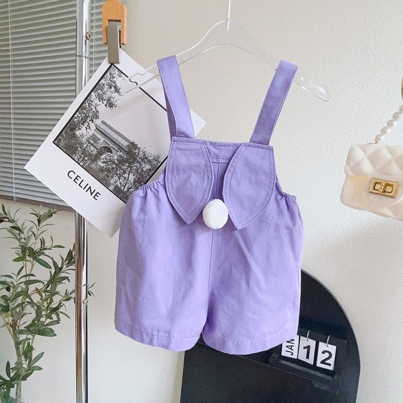 Little girl's summer fashionable korean style two-piece set,  new summer collection, cute children's overalls set