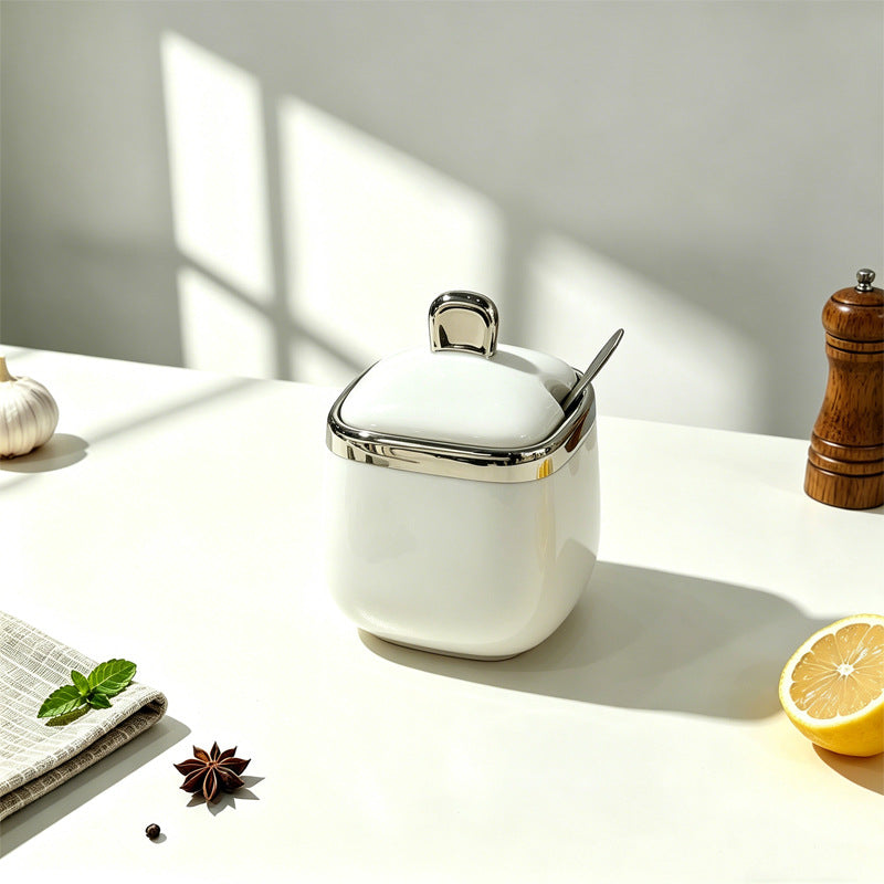 New ceramic seasoning jar set - complete home spice rack, salt & sugar bowl set with spoons - wholesale kitchen utensils