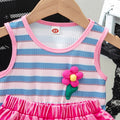 cross-border new arrival: girls' european & american style striped print tank top + washed denim shorts set