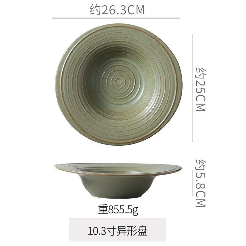 Vintage chic ceramic dinnerware - restaurant & hotel grade, unique ribbed design, steak & western cuisine plates, high-style deep dishes for home use