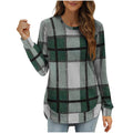 new women's casual loose plaid long sleeve crew neck irregular hem top - perfect for cross-border  sales