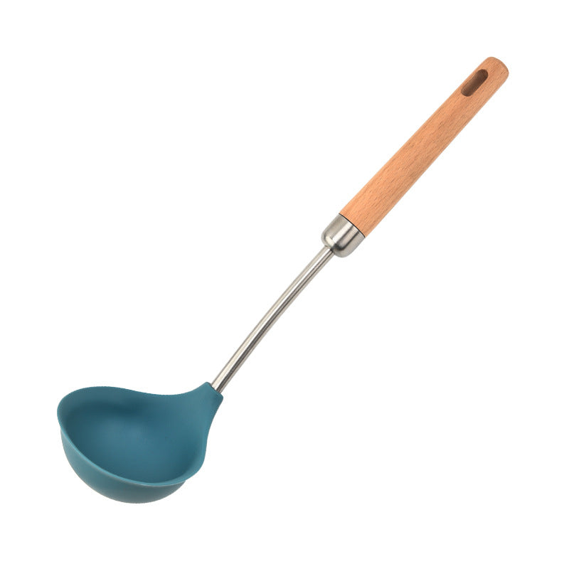 Food grade 304 stainless steel pipe handle cooking shovel household beech handle spoon shovel non-stick pan silicone kitchenware