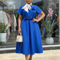 D627 women's foreign trade  summer new round neck short sleeve 3d floral large skirt elegant african dress
