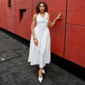 European and american women's clothing  autumn new sweet and fresh halter v-neck high-waisted slimming a-line maxi dress