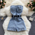 Tube topworkwear jumpsuit women's new arrivalhigh waistslimming look wide leg shortspetitescasual jumpsuit hot girl pants