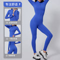 European and american nude feel long sleeve yoga bodysuit women's outdoor running fitness zipper sports jumpsuit one-piece tight