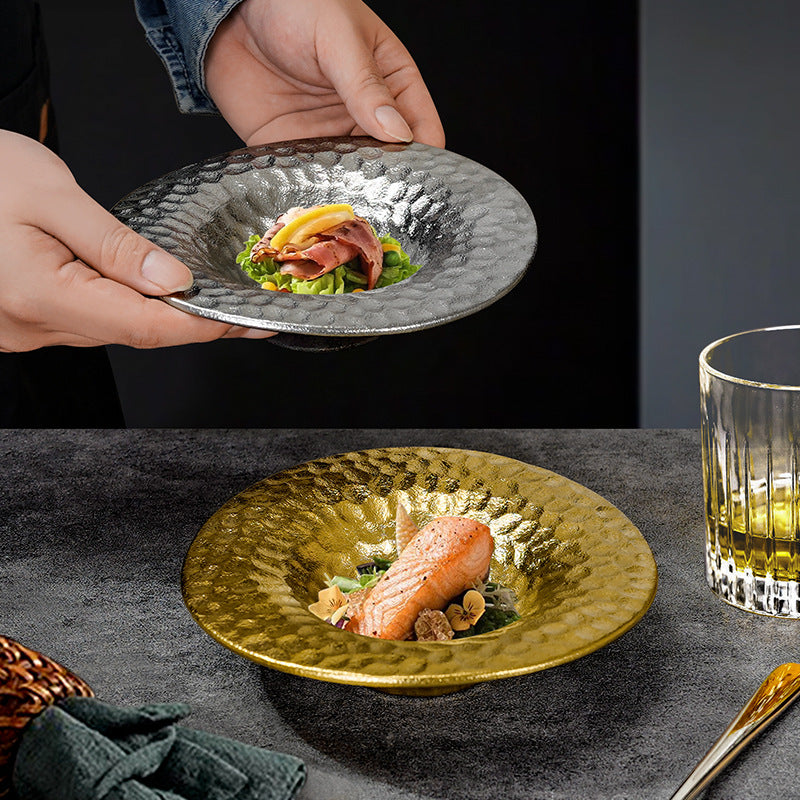 Luxury dining table dessert high-end unique ceramic bowl textured ceramic polka dot straw hat bowl fruit salad bowl