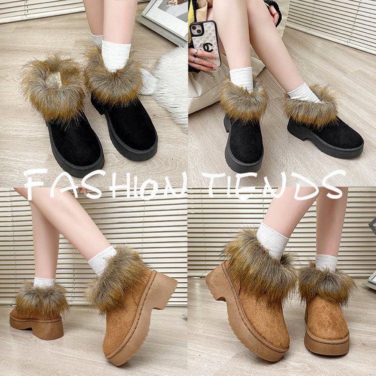 new cross-border faux mink fur boots for women - round toe, chunky sole, plush lined, fluffy snow boots