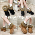 new cross-border faux mink fur boots for women - round toe, chunky sole, plush lined, fluffy snow boots