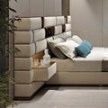 Italian designer wide-screen bed - modern luxury double bed for master bedroom, perfect for villas and large apartments - premium matte leather finish