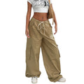 cross-border women's american style workwear casual pants - spring/summer new collection - elastic waist, techwear-inspired wide leg trousers