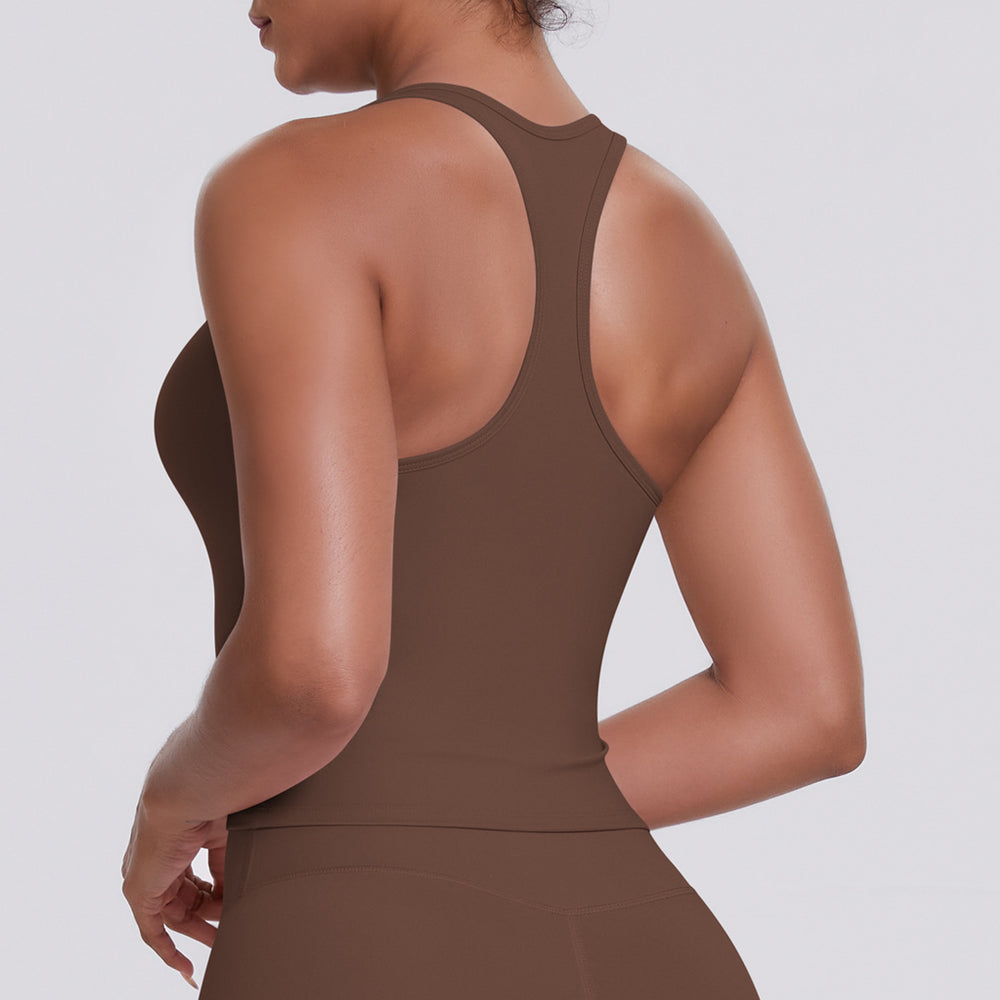 New women's solid color racerback tank top - brushed fabric, quick-dry, compression fit for running, fitness, and yoga