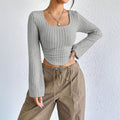 European and american cross-border  spring/summer new arrivals:  women's fashionable and elegant square neck flared long sleeve t-shirt top