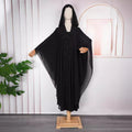 e-commerce black beaded robe african plus size women's hooded two capsules button bat sleeve dress