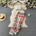 Knitted set women's summer outfit  new heavy crochet camisole top versatile wide-leg pants retro two-piece set