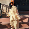 European and american cross-border women's fashion:  summer new collection - stylish turn-down collar, relaxed fit long sleeve shirt and high-waisted wide leg pants set