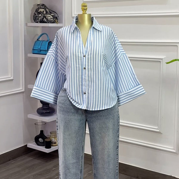 European and American  women's clothing 2025 summer new fashion lapel loose design niche casual shirt top