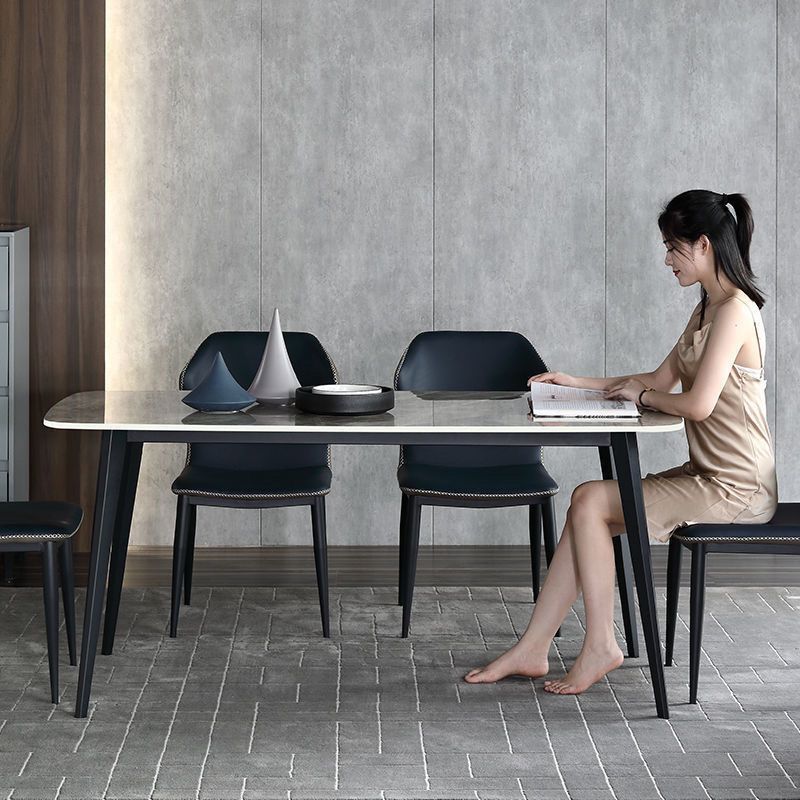 Rock slab dining table for homesmall apartment dining table modern casualaccessible luxury rectangular high-end glossy dining table and chair combination