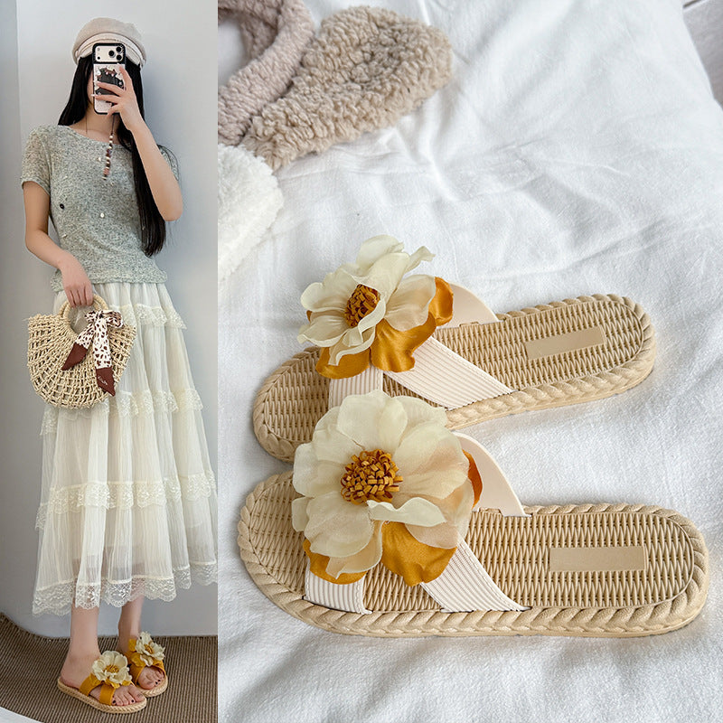 New arrival fairy style slippers for women summeroutwearfashionnon-slipelegance flower beach shoes sunflower vacation flip-flops