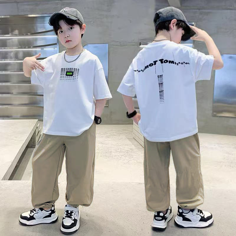 Boys' short-sleeve t-shirt set - summer  new arrival: stylish, designer-printed, relaxed fit, casual and cool for students