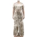 A20305 european and american style women's clothing  fashion streetwear casual tie-dye crew neck short sleeve top and wide leg pants set