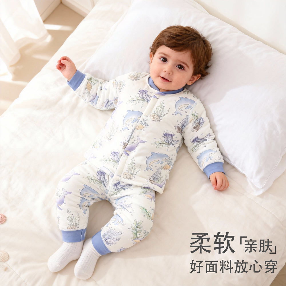 Baby quilted separatessuit baby clothes autumn thin cotton belly protection cotton clothing infant pure cotton thin cotton clothing
