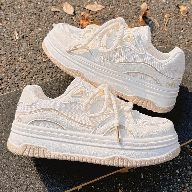 Premium soft-soled white sneakers for women - new autumn 2026 collection: versatile casual athletic shoes with breathable mesh and hidden wedge heel
