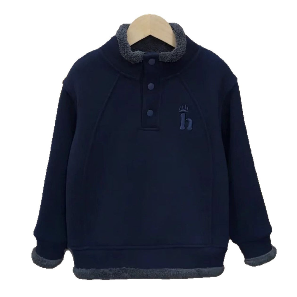 Boys' fall/winter minimalist korean style fashion fleece-lined warm sweatshirt  new arrival, mid-to-large size pullover casual top