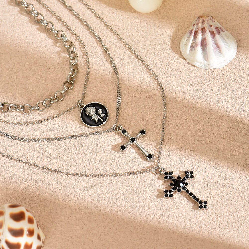Long necklace wholesale european and american cross-border stylish cross jewelry accessible luxury niche stacked pendant necklace women's sweater chain