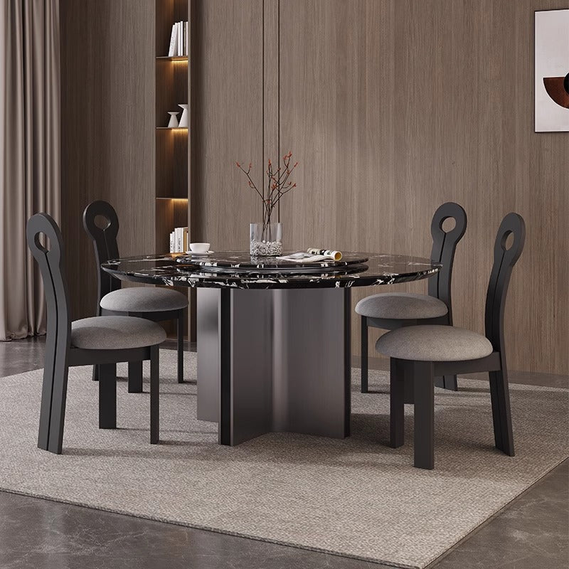 Black rose natural marble round dining table - italian minimalist style, modern designer luxury stone dining table
