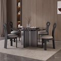 Black rose natural marble round dining table - italian minimalist style, modern designer luxury stone dining table