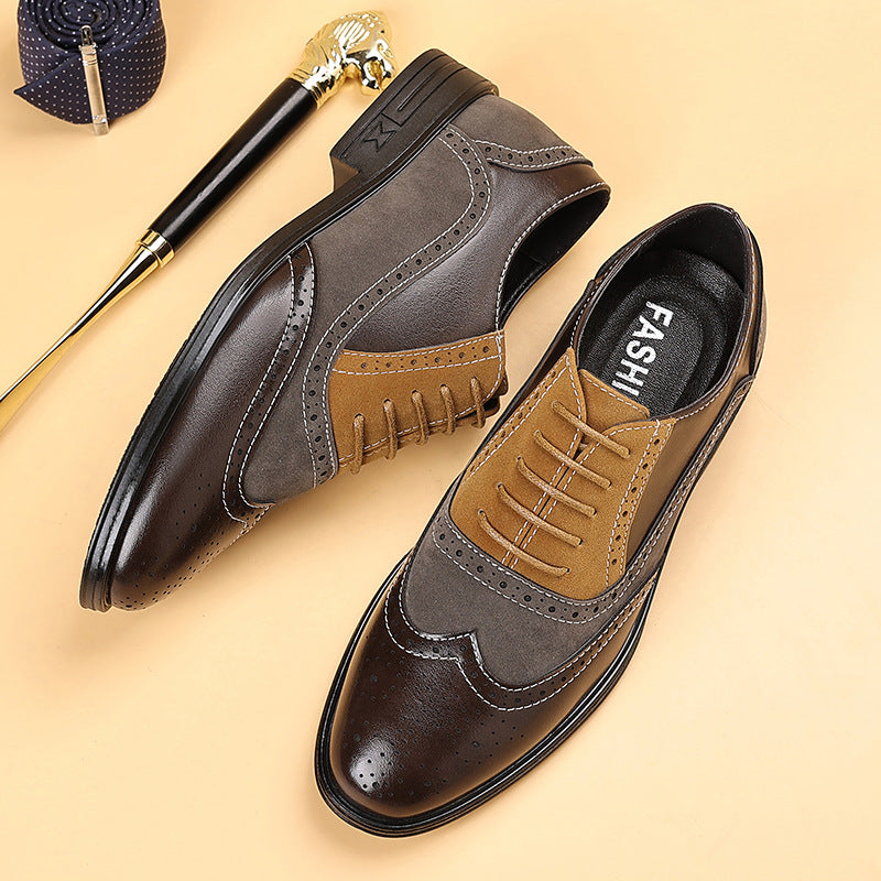 Plus size formal men's shoes brogue carved trendy men's business casual leather shoes breathable new british style color block