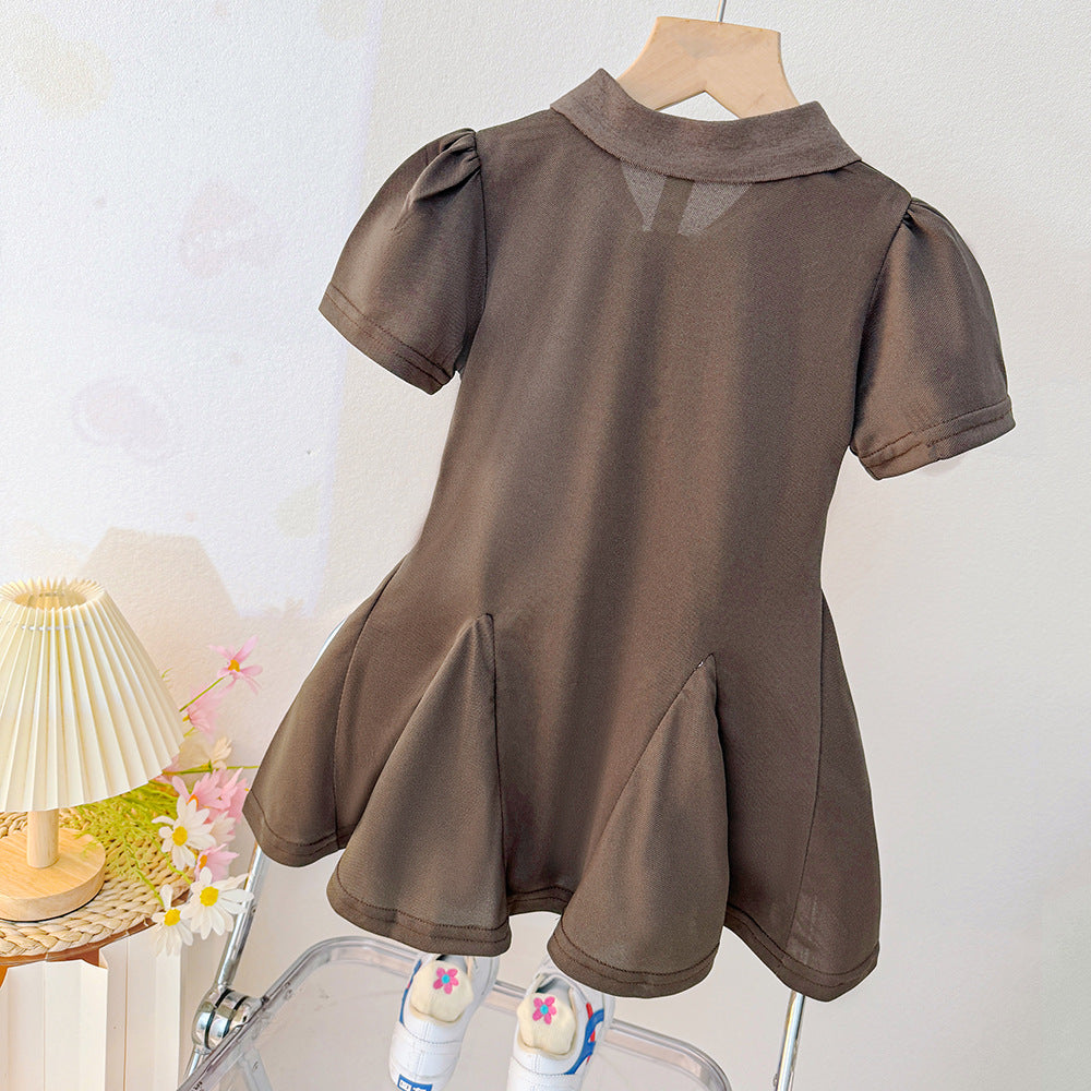 Girls' summer dress  new style: korean-style chic short-sleeve polo dress for little girls, versatile baby dress
