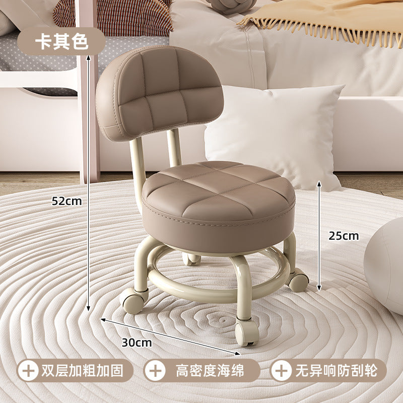 Swivel caster stool, portable shoe-changing stool for doorways, household living room and bedroom rolling stool, low stool with seamless edges, perfect for wiping floors and taking care of kids
