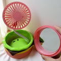 Creative burger mini fan with storage and makeup mirror, usb rechargeable, 3-speed adjustable, multifunctional desktop fan