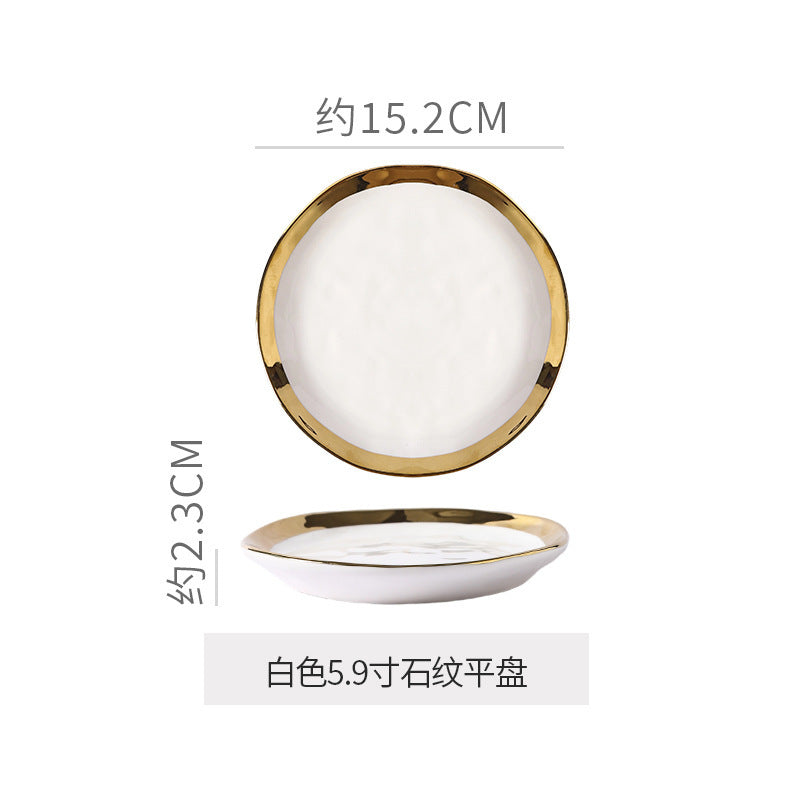 Retro special-shaped ceramic western food steak plate electroplated gold accessible luxury style western food salad bowl mug high-looking plate