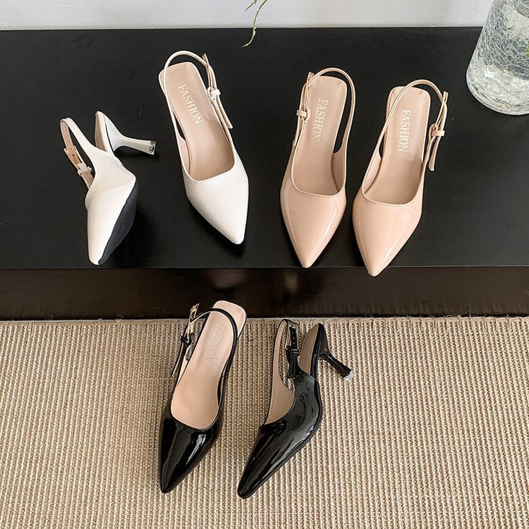 French stiletto closed-toe sandals women's single strap high heels 2026 summer new versatile pointed-toe slingbacks