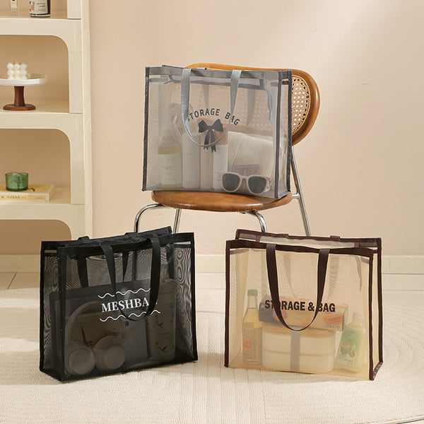 Mesh Tote Cosmetic Bag Portable Travel Wash Bag Women's Mesh Storage Bag Large Capacity Breathable Storage Bag