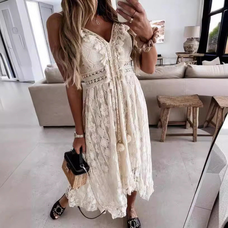 summer new european and american style lace camisole maxi dress - solid color