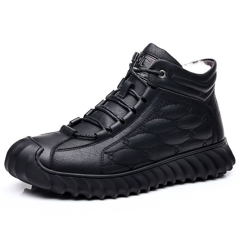 Men's winter warm cotton shoes - fleece lined, non-slip, casual high-top cotton shoes for men, elderly cotton shoes, men's leather cotton shoes for seniors