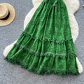 French riviera style green cami lace dress - women's summer cool v-neck ruched waist ruffle hem fairy maxi dress