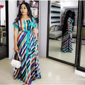 Factory direct export supply: colorful striped batwing sleeve belted maxi dress - clearance sale!