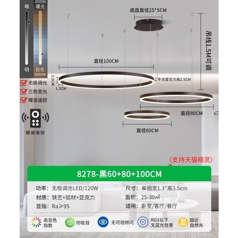 Circle of Light Living Room Chandelier French Postmodern Simple Light Luxury Dining Room Light Duplex Circle Hall Lighting 1