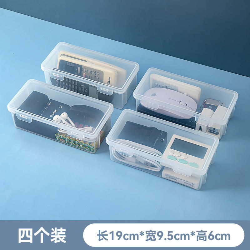 Desktop multi-functional sundries storage box, transparent plastic with cover, stackable accessories, earphone data cable storage box